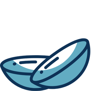 Simple blue line art icon depicting two contact lenses, used for eye health or vision correction services.