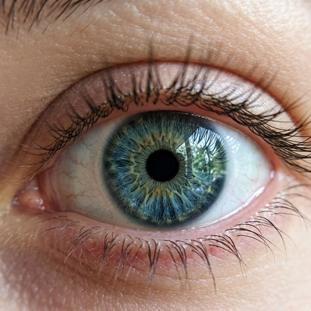 Close-up macro photograph of a healthy, bright human eye.