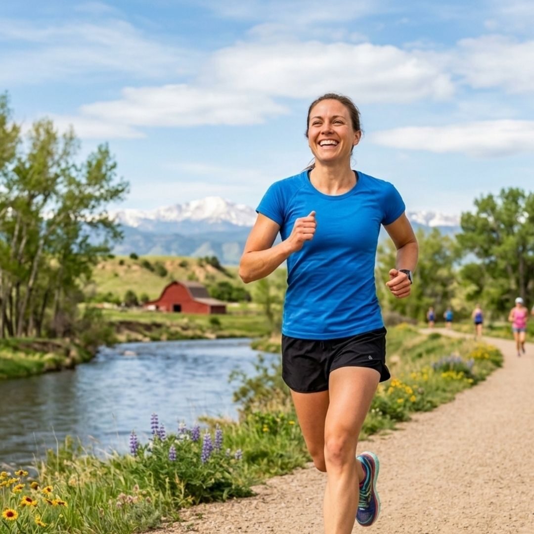 Active person running outdoors, enjoying a life free from glasses.